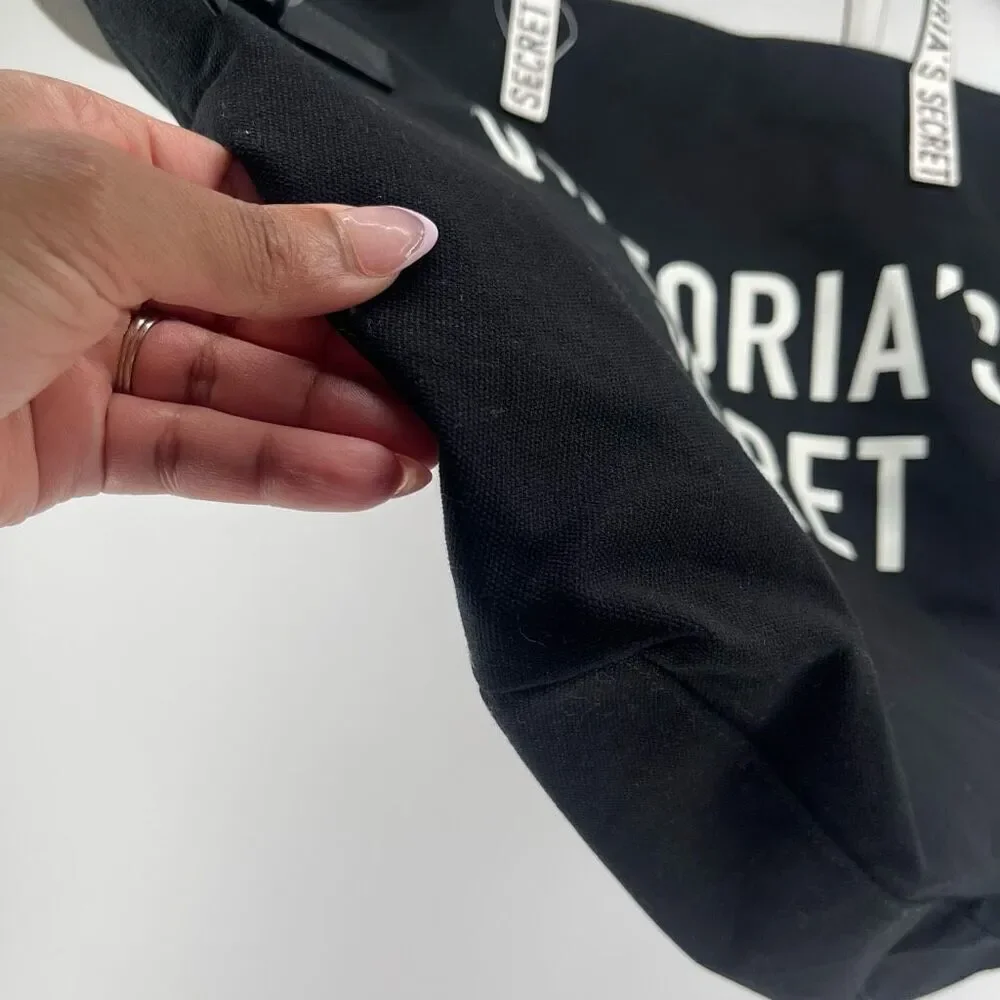 Victoria’s Secret Large Tote Bag Black White Canvas Logo 2018 Collectible - Picture 9 of 17